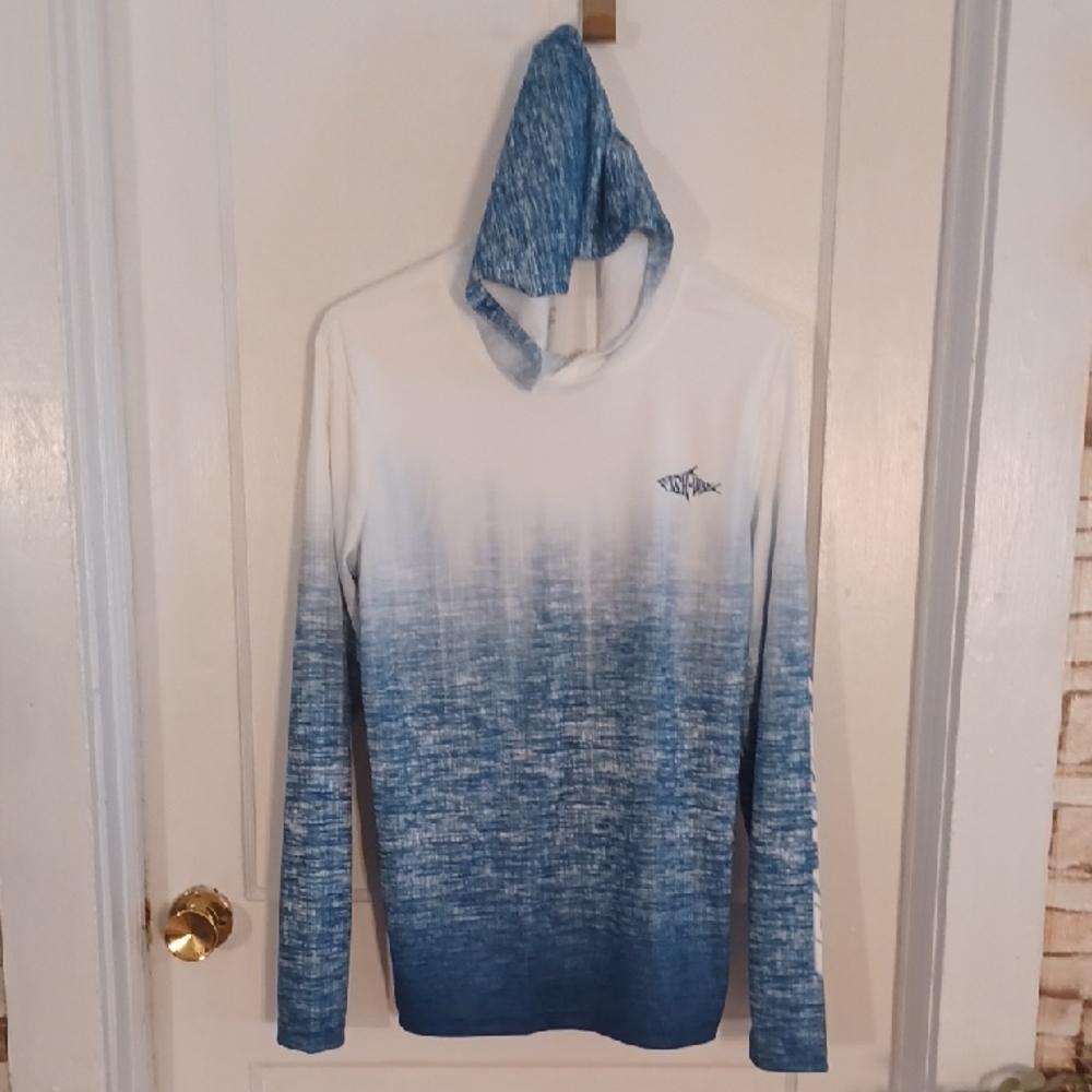 Blue Fishing Hoodie Mens Size Small Fish Vibe Sun Protection Shirt